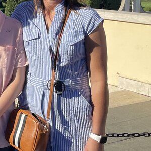 WHBM Classic Blue & White Stripe Seersucker Midi Utility Dress | Size 6